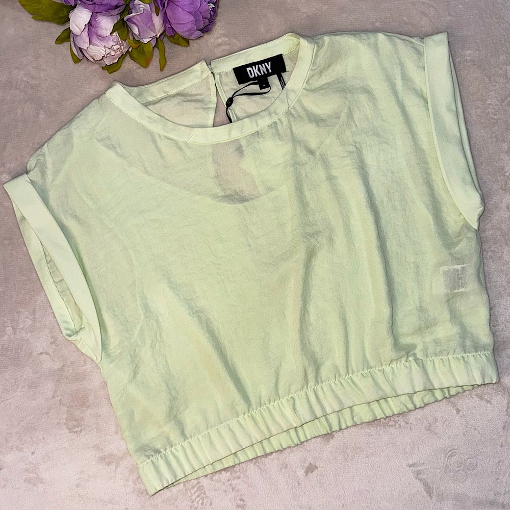 NWT DKNY Light Green Boxy Open Back Blouse
